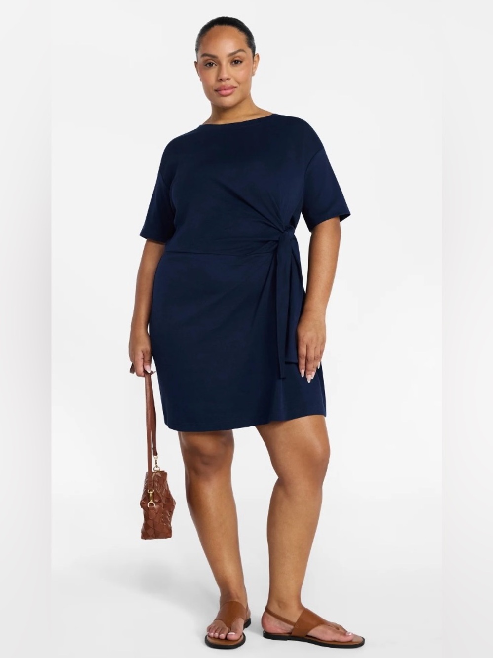 NWT Terra & Sky Dark Navy Twist Tie-Waist short sleeve Dress